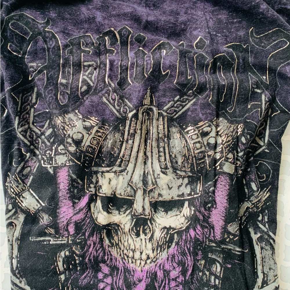 Affliction Black and Purple Viking Skull Tee